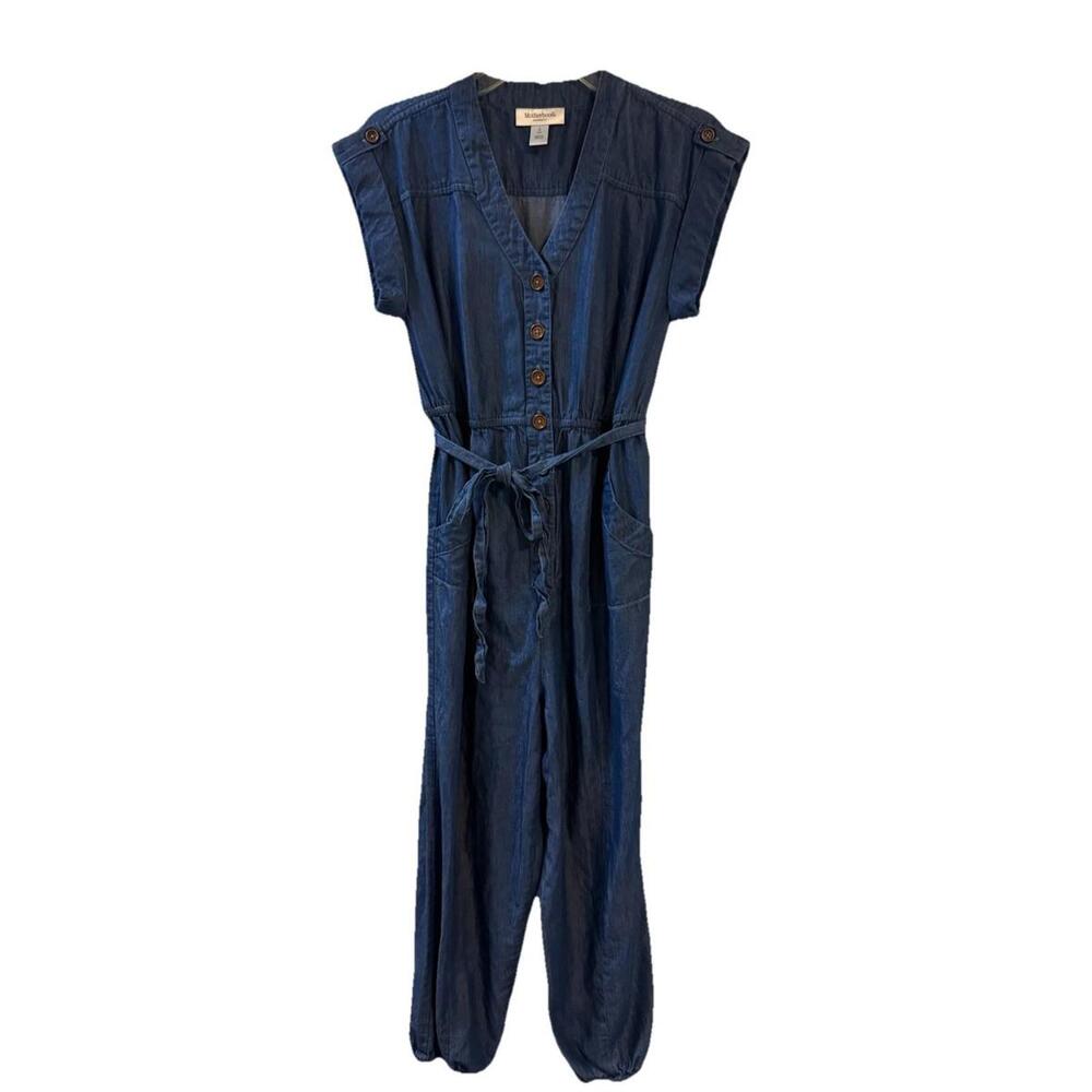 Motherhood Maternity Short Sleeve Denim Romper Jumpsuit Size Small